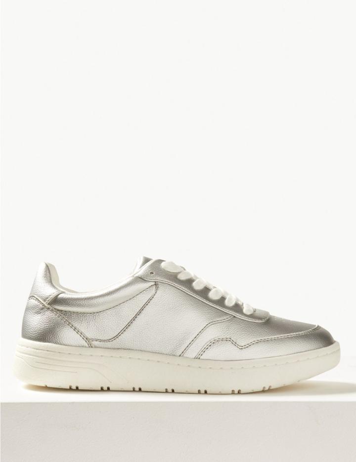 Marks & Spencer Punch Detail Lace-up Trainers Silver