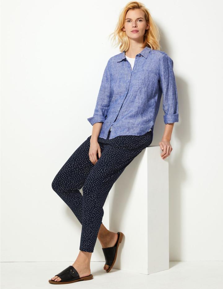 Marks & Spencer Polka Dot Jersey Peg Trousers Navy Mix