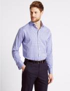 Marks & Spencer Pure Cotton Checked Shirt Purple Mix