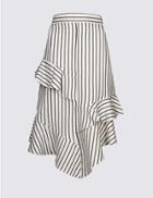 Marks & Spencer Linen Blend Striped Asymmetrical Midi Skirt Ivory Mix
