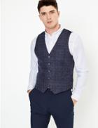 Marks & Spencer Slim Fit Wool Mix Checked Waistcoat Blue