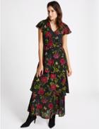 Marks & Spencer Embellished Floral Print Tiered Maxi Dress Black Mix