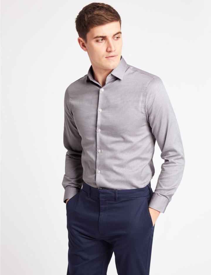Marks & Spencer Pure Cotton Modern Slim Fit Shirt Red Mix