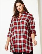 Marks & Spencer Curve Checked Long Sleeve Shirt Red Mix