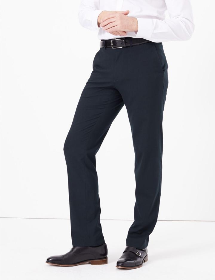 Marks & Spencer Regular Fit Wool Blend Trouser With Stretch Navy