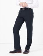 Marks & Spencer Regular Fit Wool Blend Trouser With Stretch Navy