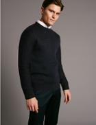 Marks & Spencer Merino Wool Blend Textured Slim Fit Jumper Black Mix