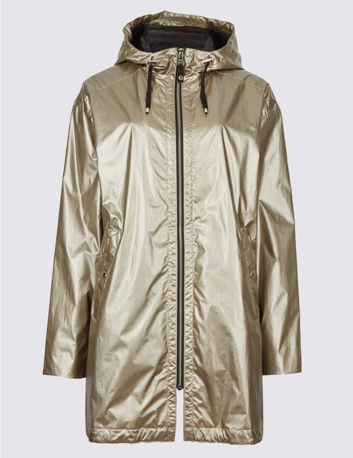 Marks & Spencer Metallic Anorak Jacket With Stormwear&trade; Pale Gold