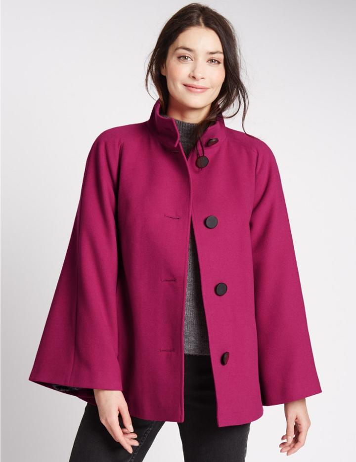 Marks & Spencer Trapeze Cape Coat Raspberry