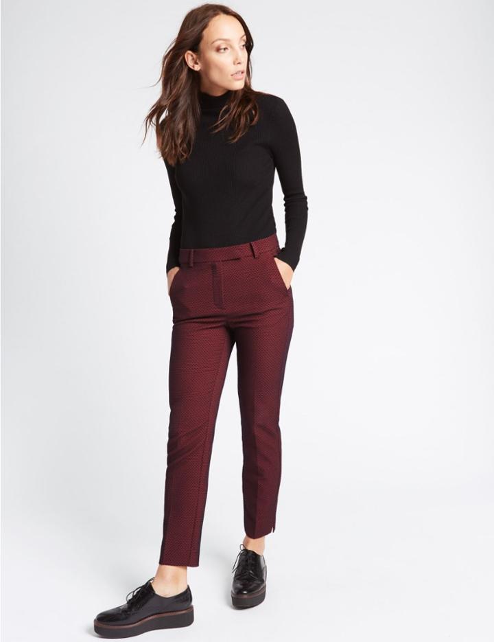 Marks & Spencer Cotton Blend Textured Slim Leg Trousers Navy Mix