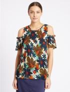 Marks & Spencer Floral Print Cold Shoulder Jersey Top Multi