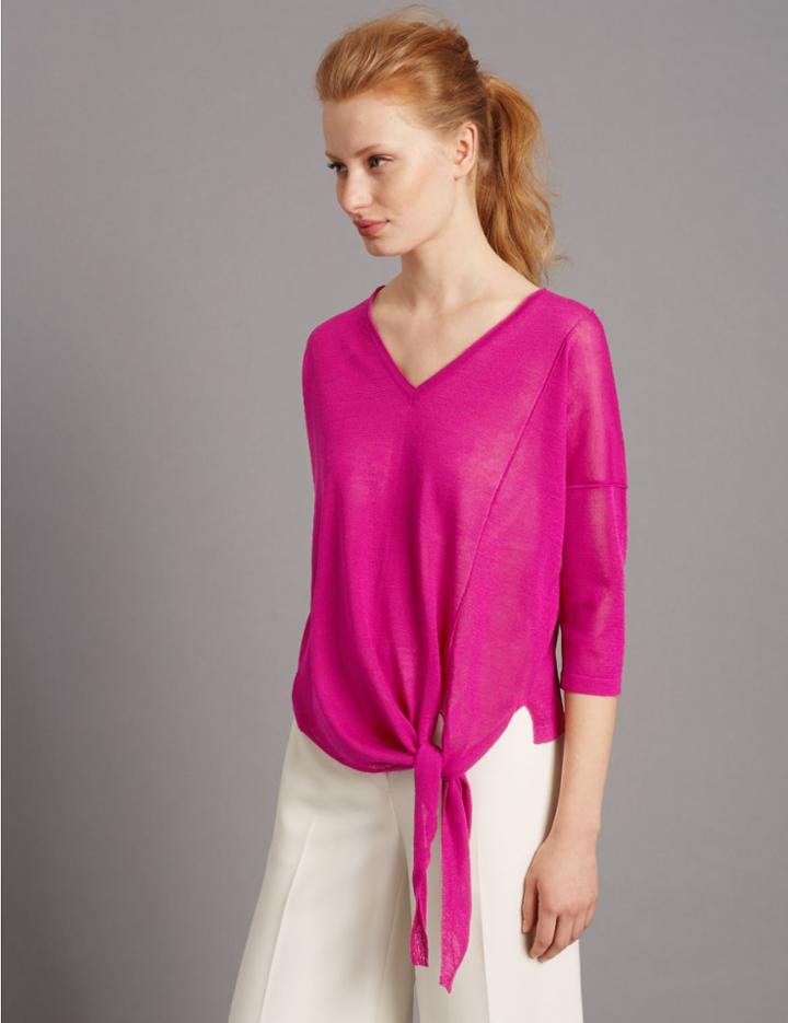 Marks & Spencer Side Tie V-neck 3/4 Sleeve Jumper Fuchsia