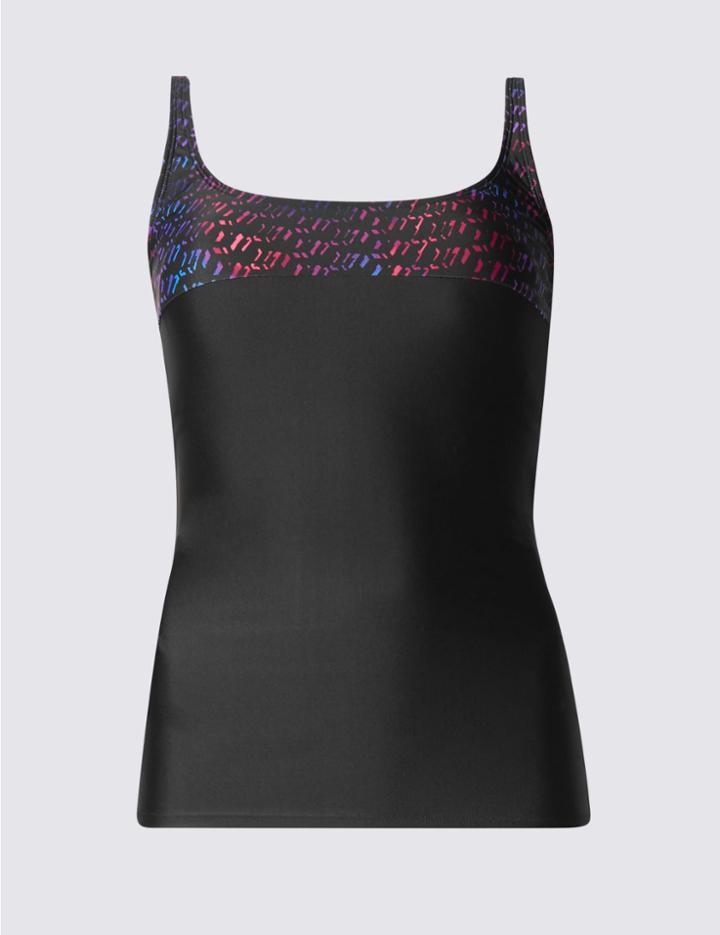 Marks & Spencer Sporty Track Print Tankini Top Black Mix