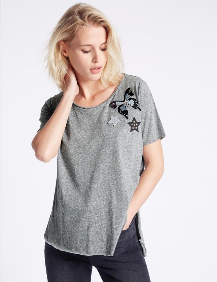 Marks & Spencer Butterfly Badge Short Sleeve Jersey Top Grey