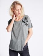 Marks & Spencer Butterfly Badge Short Sleeve Jersey Top Grey