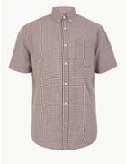 Marks & Spencer Cotton Gingham Relaxed Shirt Wine
