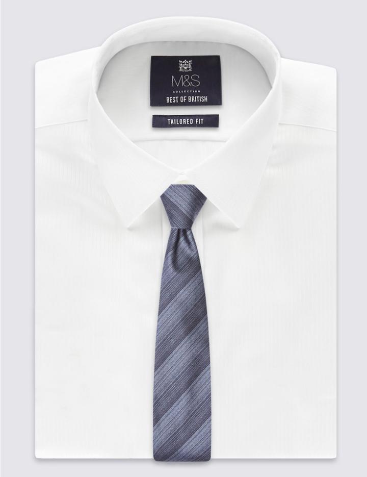 Marks & Spencer Handmade Silk Multi Fine Striped Tie Blue Mix