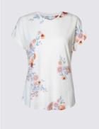 Marks & Spencer Cotton Blend Floral Print T-shirt Ivory Mix