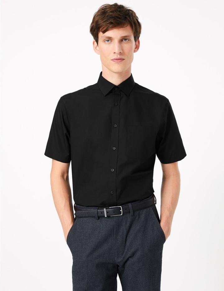 Marks & Spencer 3 Pack Short Sleeve Easy Iron Shirts Black