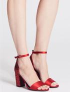 Marks & Spencer Block Heel Sparkle Court Shoes Red