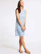 Marks & Spencer Linen Blend Floral Print Tunic Dress Blue Mix