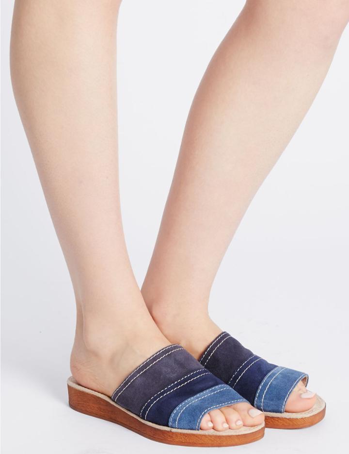 Marks & Spencer Suede Tri Coloured Sandals With Footglove&trade; Blue Mix