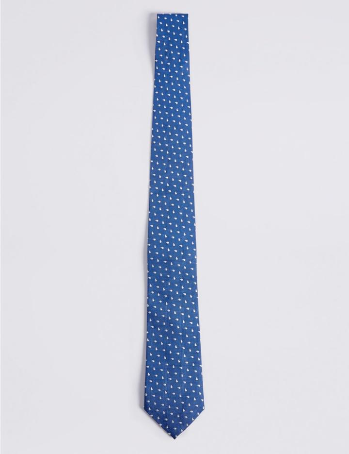 Marks & Spencer Pure Silk Geo Print Tie Blue