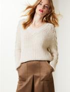 Marks & Spencer Cable Knit Sleeve V-neck Jumper Oatmeal