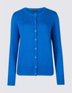 Marks & Spencer Pure Cotton Round Neck Long Sleeve Cardigan Bright Blue