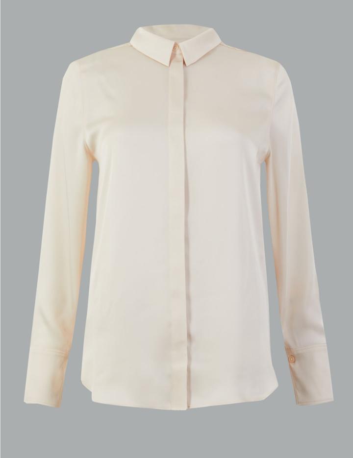 Marks & Spencer Satin Long Sleeve Blouse Ecru
