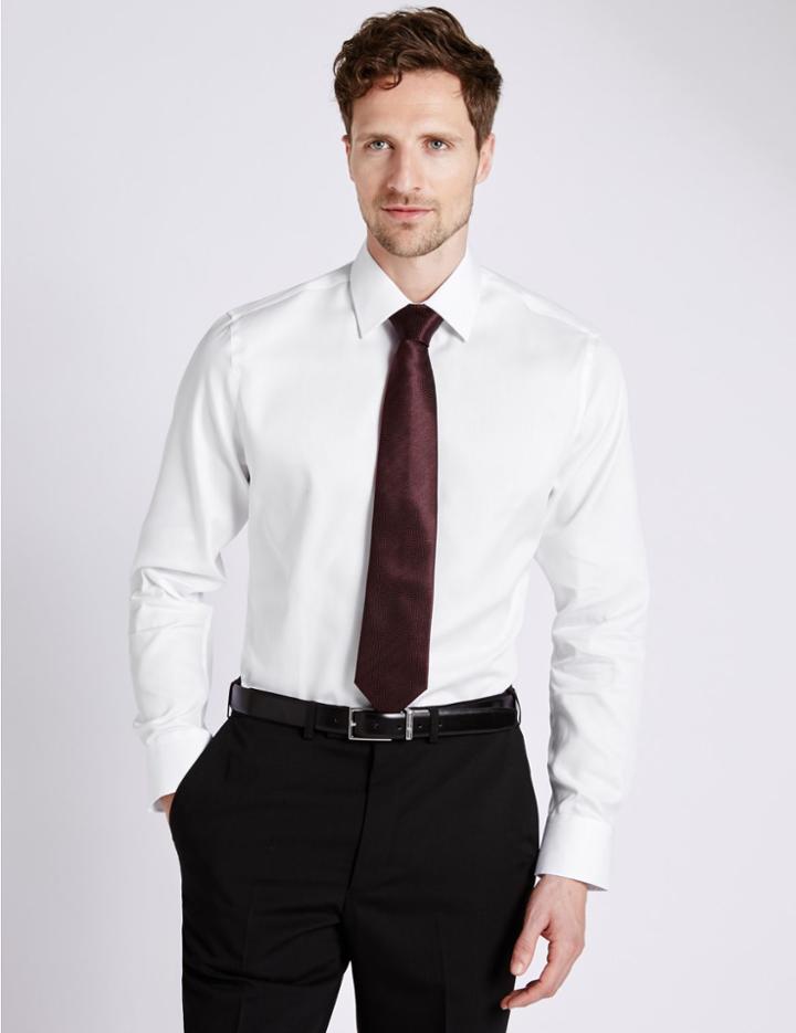 Marks & Spencer Pure Cotton Slim Fit Shirt With Pocket White