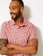 Marks & Spencer Pure Cotton Leaf Print Polo Shirt Pink Mix