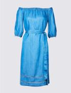 Marks & Spencer Petite Tencel Half Sleeve Bardot Midi Dress Blue
