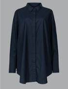 Marks & Spencer Pure Cotton Longline Long Sleeve Shirt Navy