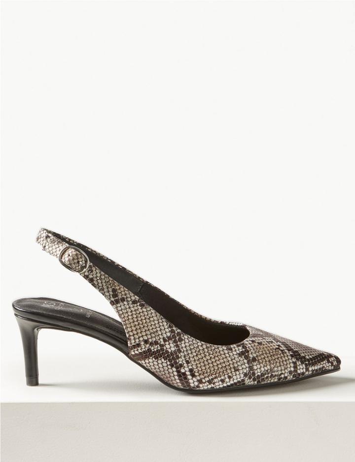 Marks & Spencer Leather Kitten Heel Slingback Shoes Neutral