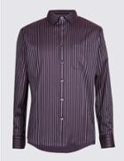 Marks & Spencer Pure Cotton Striped Shirt With Pocket Dark Indigo