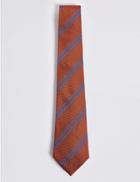 Marks & Spencer Pure Silk Textured Stripe Tie Orange Mix