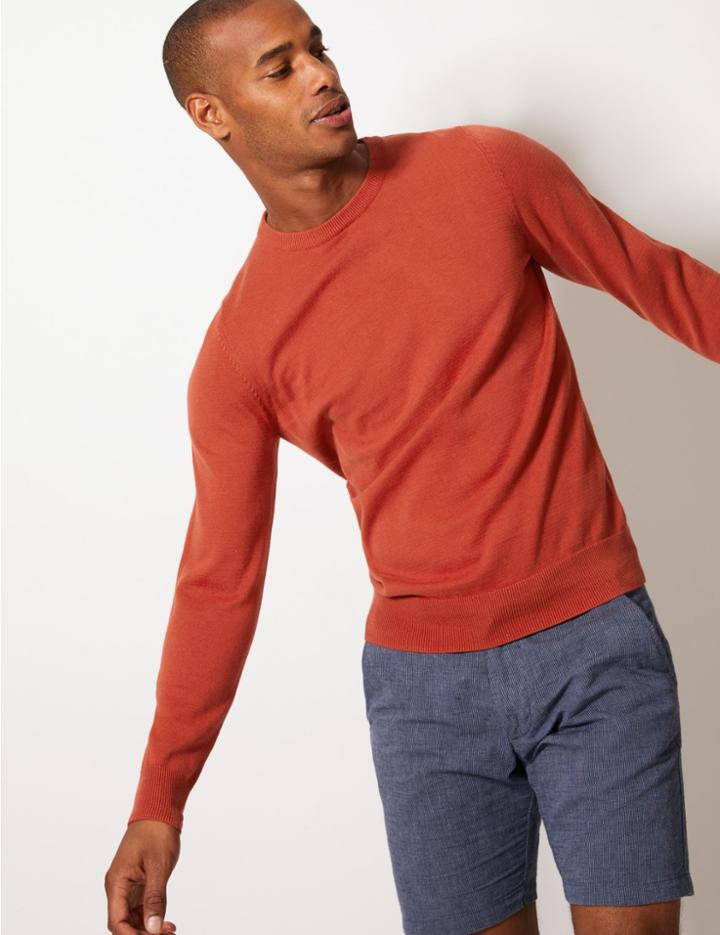 Marks & Spencer Pure Fine Cotton Crew Neck Jumper Rust