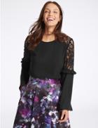 Marks & Spencer Lace Insert Ruffle Sleeve Shell Top Black