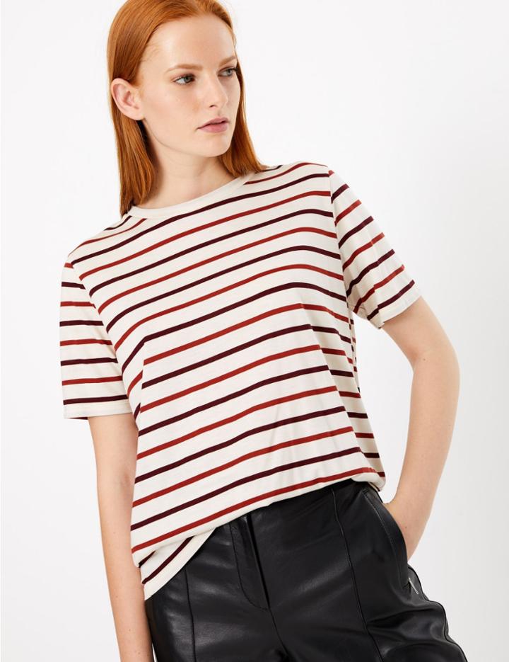 Marks & Spencer Striped Round Neck T-shirt Ivory Mix