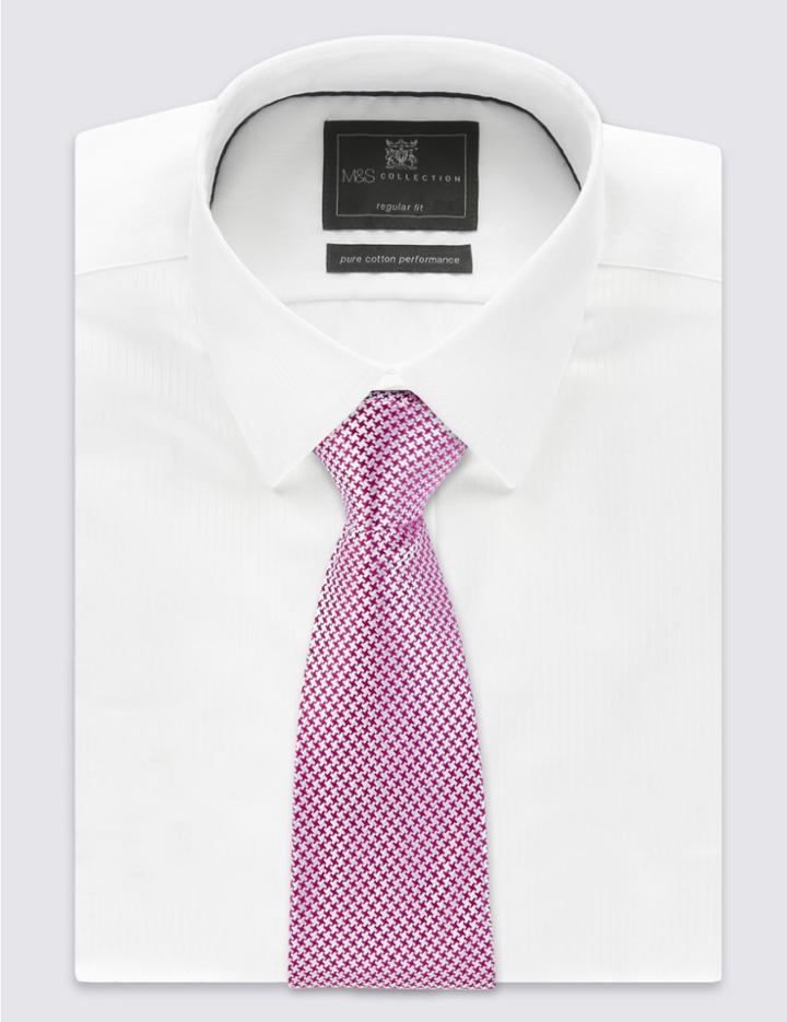 Marks & Spencer Pure Silk Geometric Print Tie Cranberry