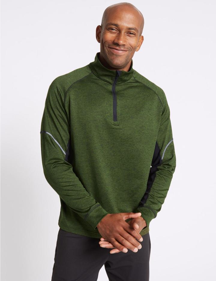 Marks & Spencer Active Performance Funnel Neck Top Khaki Mix