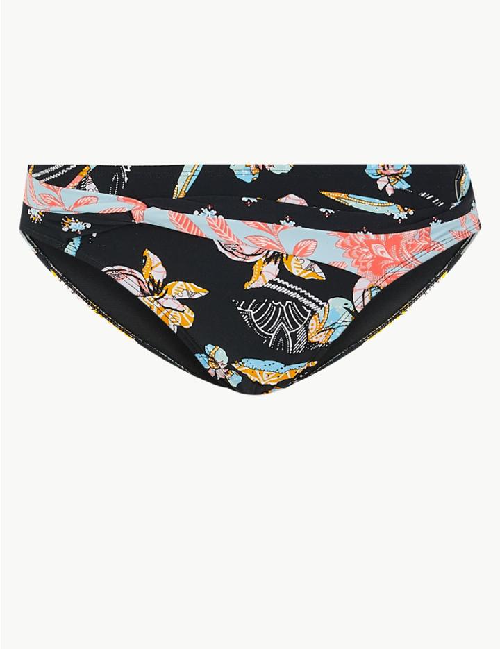 Marks & Spencer Printed Front Twist Hipster Bikini Bottoms Black Mix
