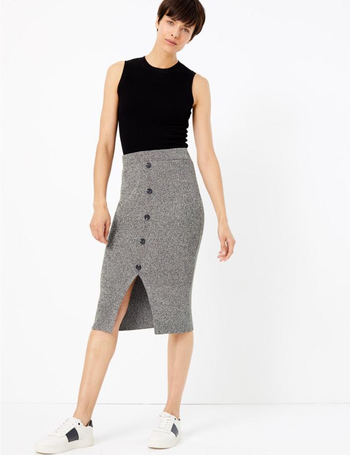 Marks & Spencer Button Detailed Pencil Skirt Black Mix