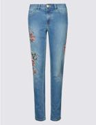 Marks & Spencer Cotton Rich Embroidered Mid Rise Jeans Medium Blue