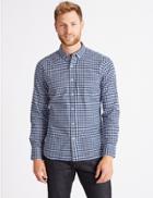 Marks & Spencer Pure Cotton Slim Fit Checked Oxford Shirt Navy