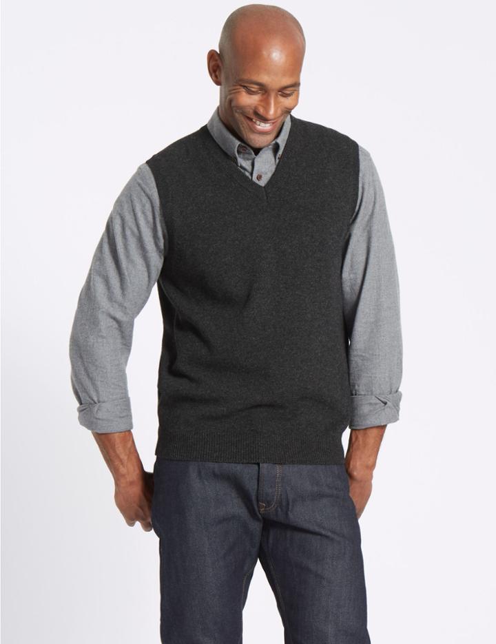 Marks & Spencer Pure Lambswool Slipover Jumper Grey Marl