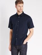 Marks & Spencer Cotton Blend Shirt With Pocket Navy