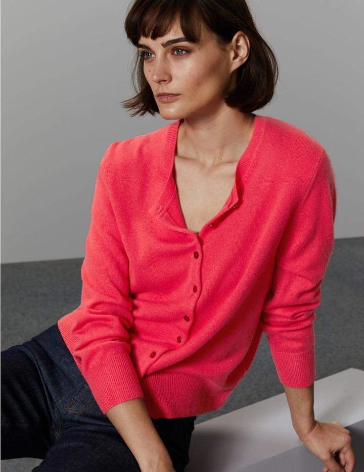 Marks & Spencer Pure Cashmere Round Neck Cardigan Crimson