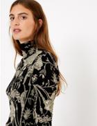 Marks & Spencer Floral Print Fitted Long Sleeve Top Black Mix